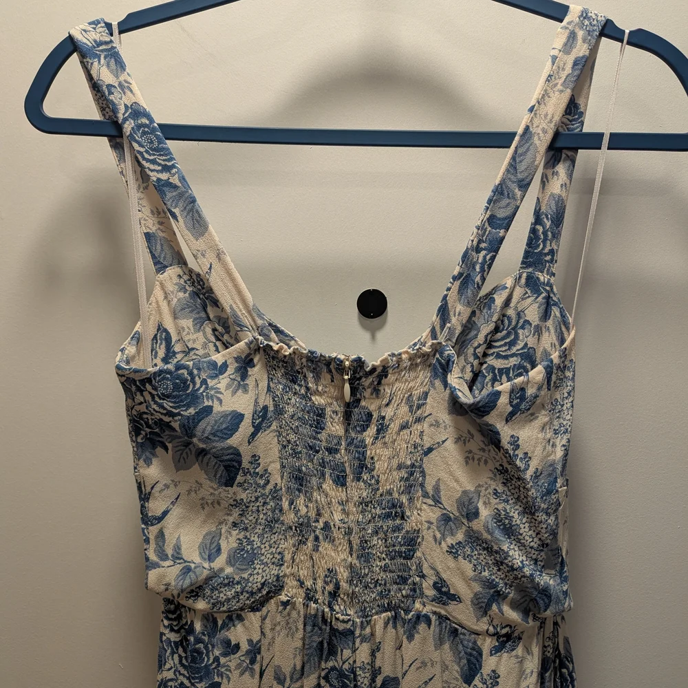 Reformation Celestia Cream and Blue Floral Midi Dress Pompadour Print Size 8 - Picture 6 of 7